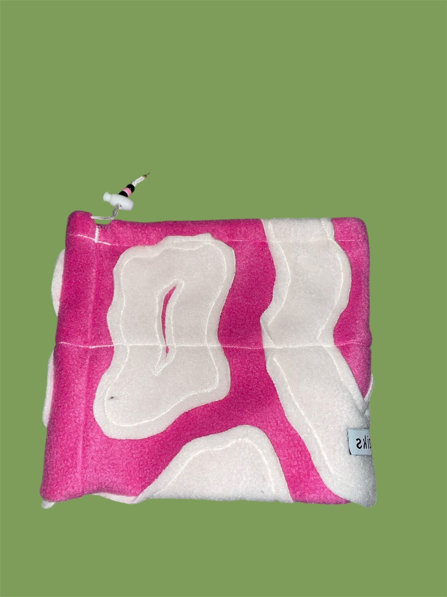 Pink and White Abstract Fleece Beanie