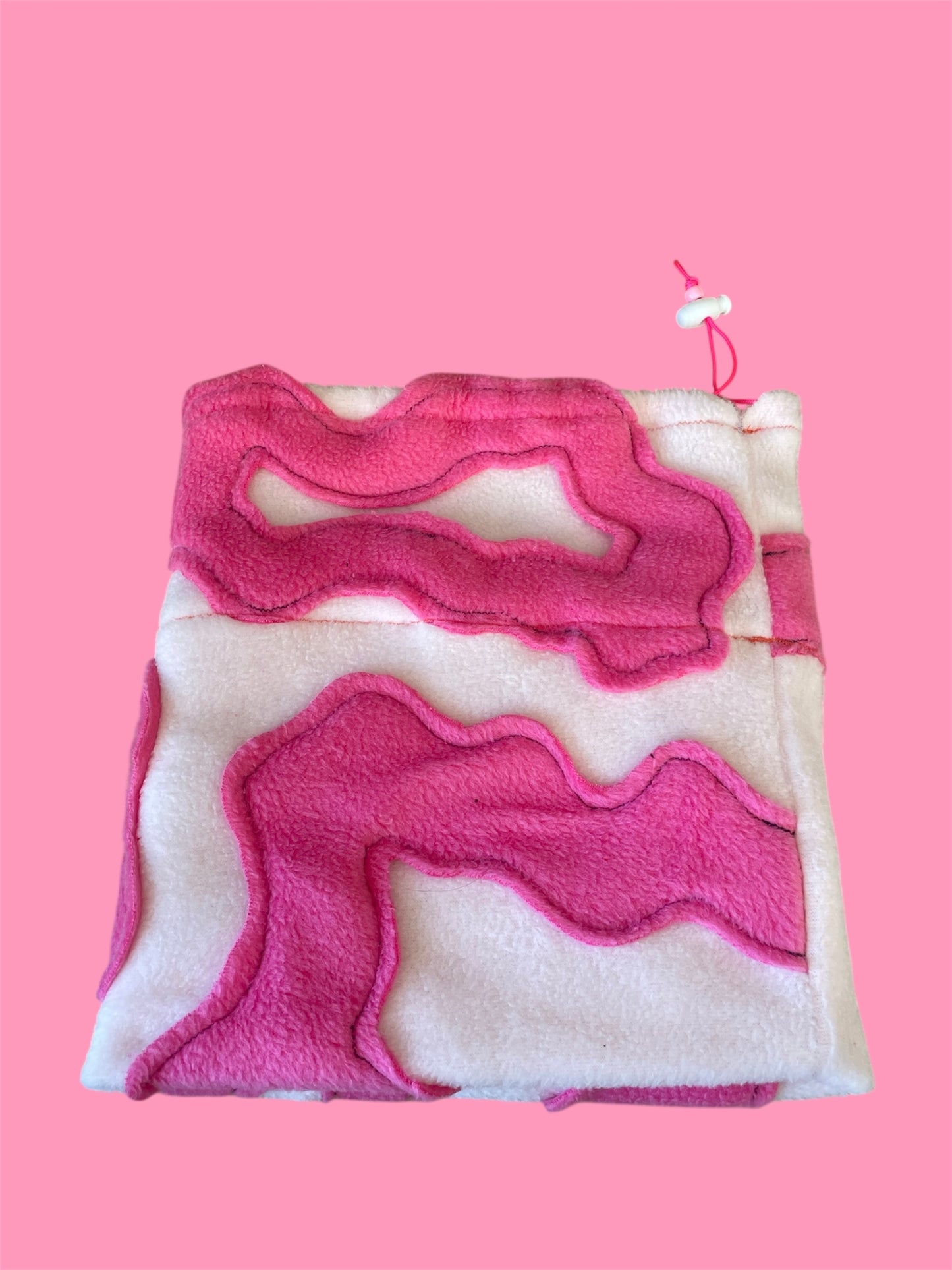 Pink and White Abstract Fleece Beanie