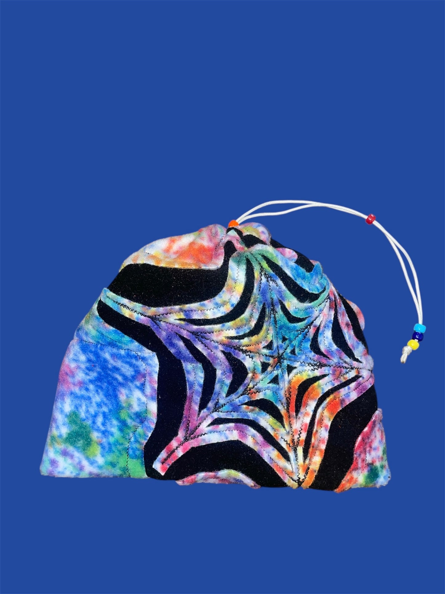 Tye Dye and Black Spider Web Fleece Beanie