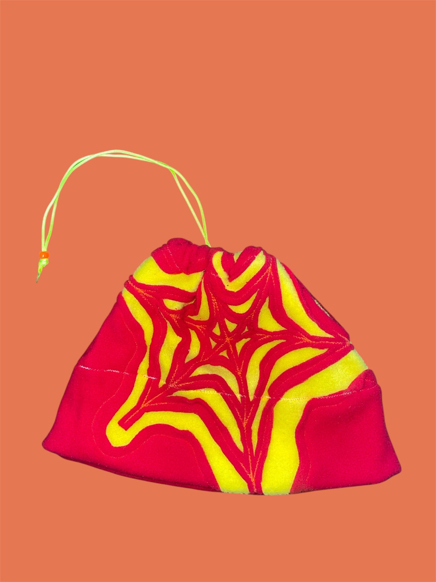 Red and Yellow Spider Web Fleece Beanie
