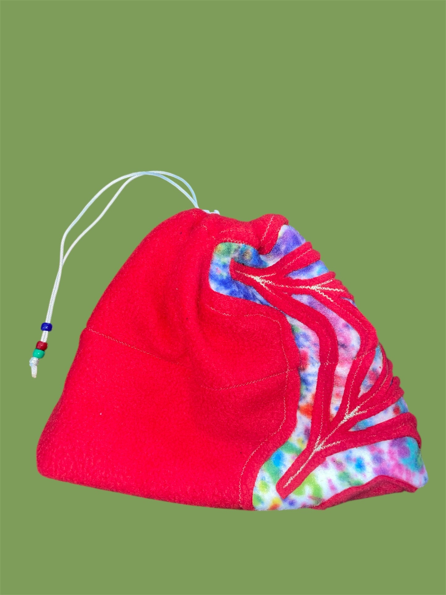 Red and Tye Dye Spider Web Fleece Beanie