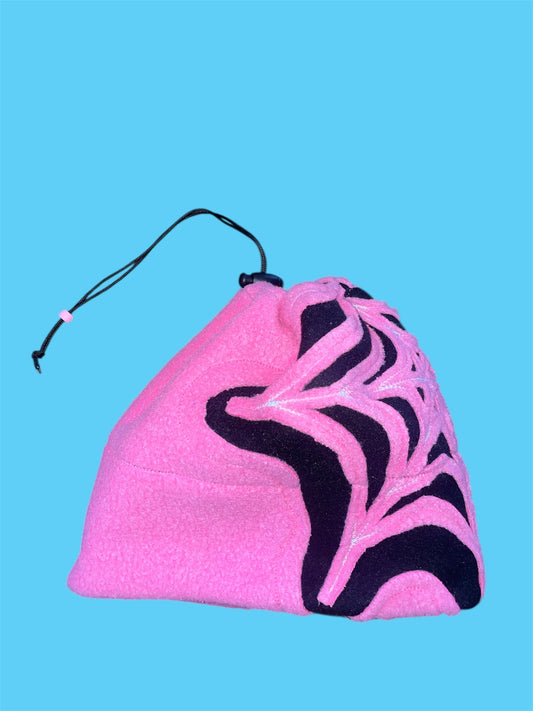 Pink and Black Spider Web Fleece Beanie