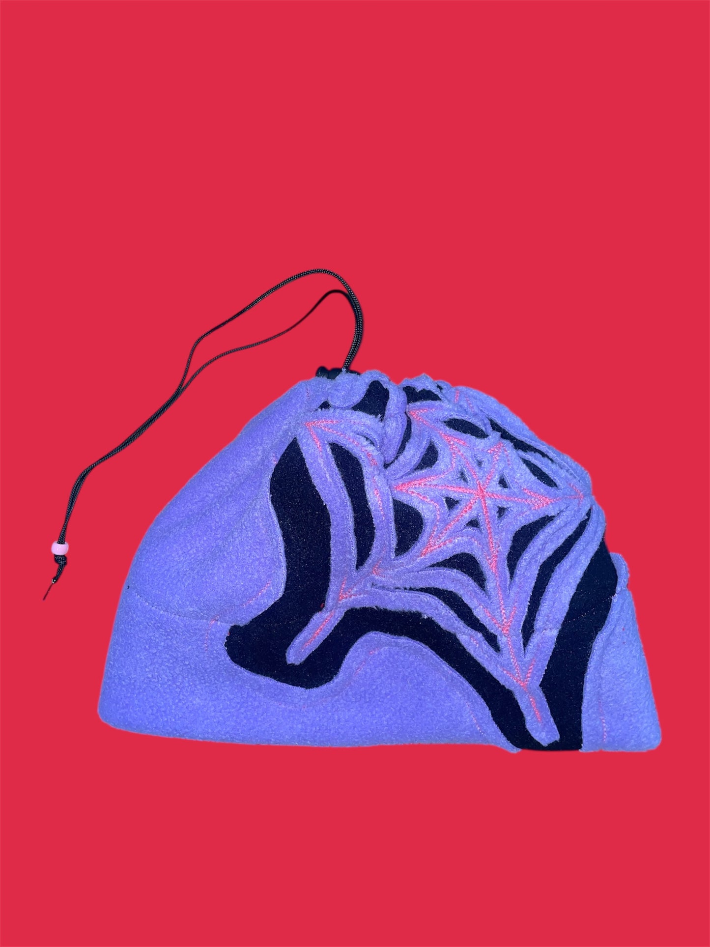 Purple and Black Spider Web Fleece Beanie