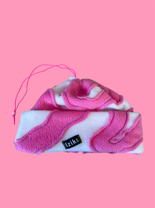Pink and White Abstract Fleece Beanie