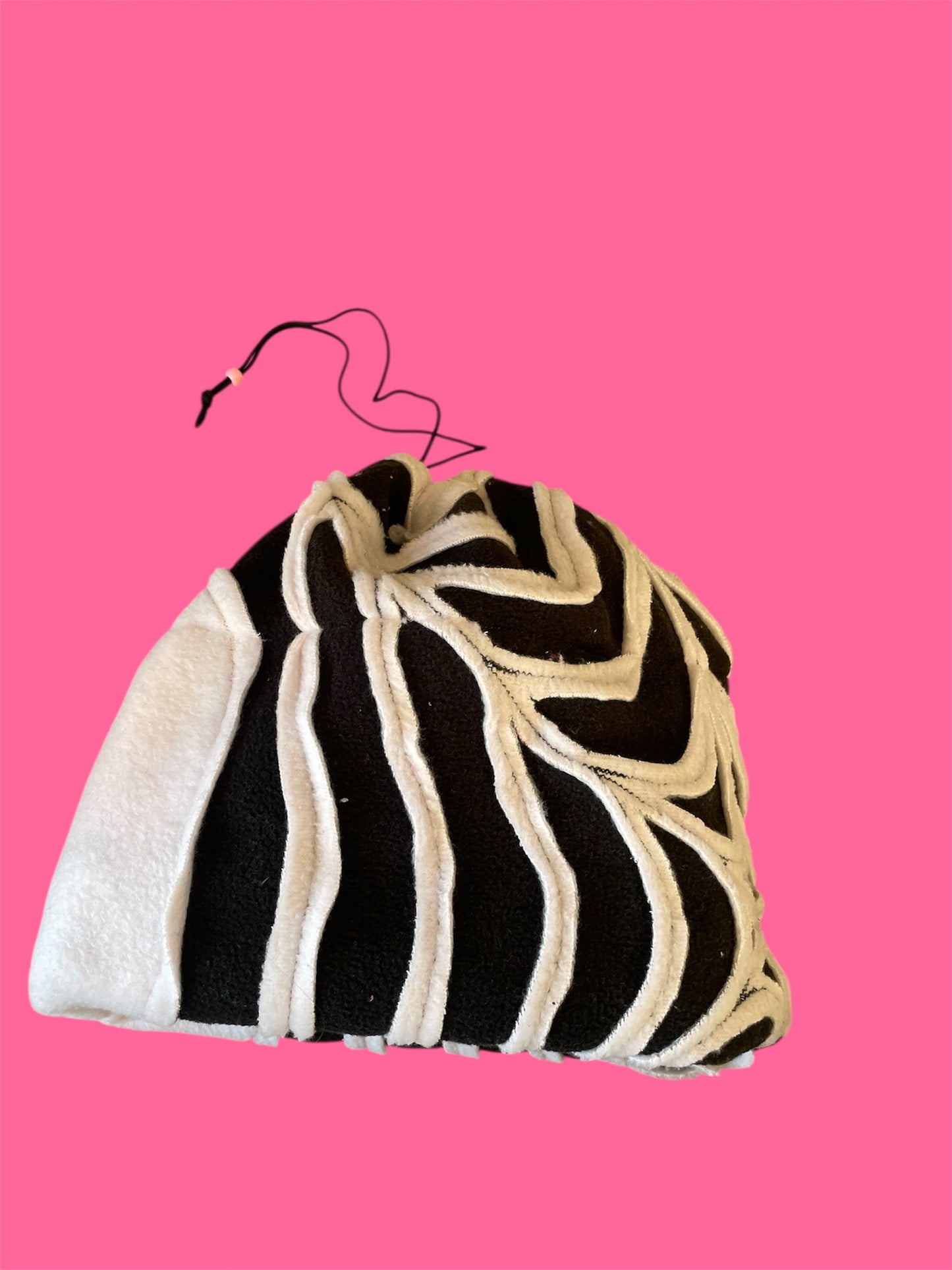 Light Pink and Black Spider Web Fleece Beanie