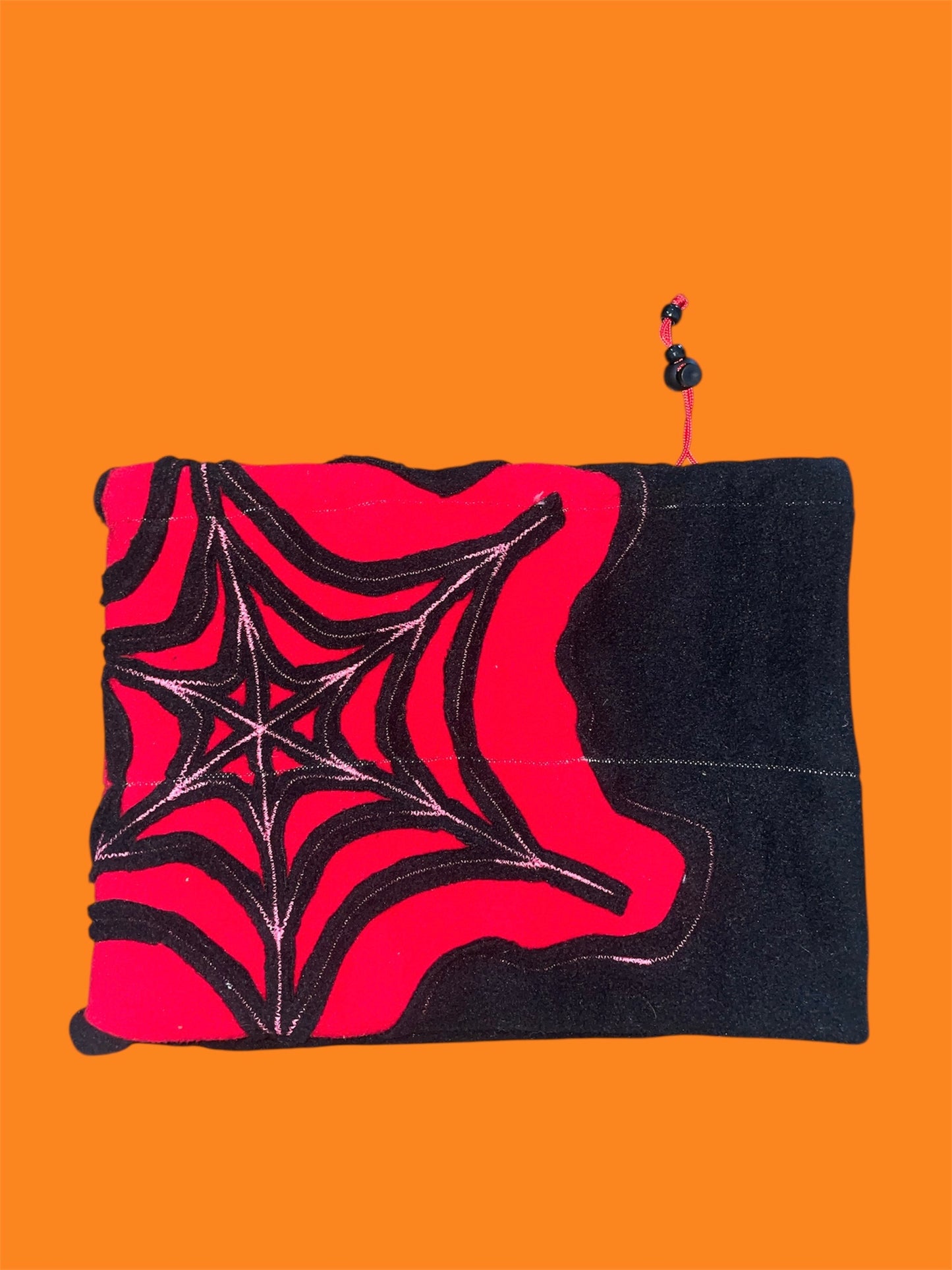 Red and Black Spider Web Fleece Beanie