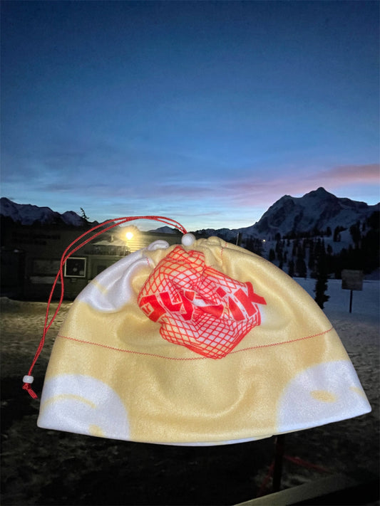 Yellow Smiley Face / Red Byizik Print Fleece Beanie