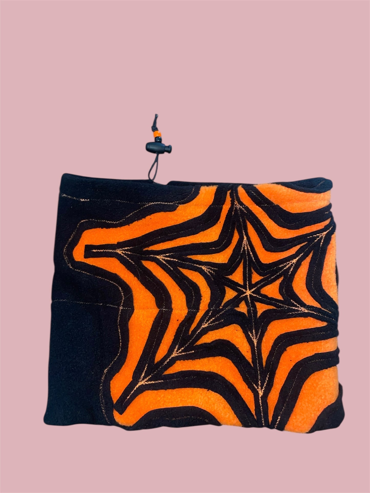 Orange and Black Spider Web Fleece Beanie