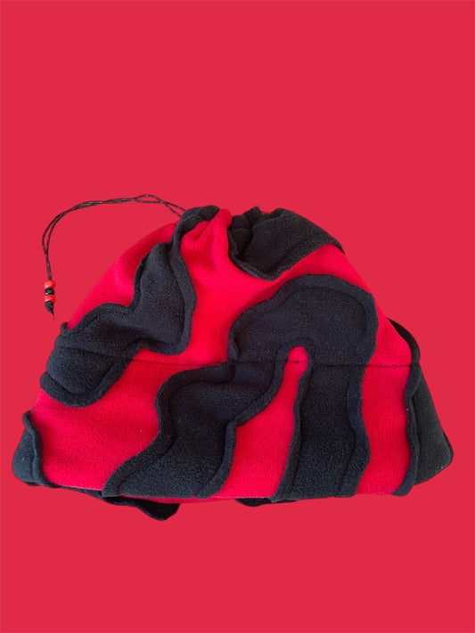 Red and Black Abstract Fleece Beanie