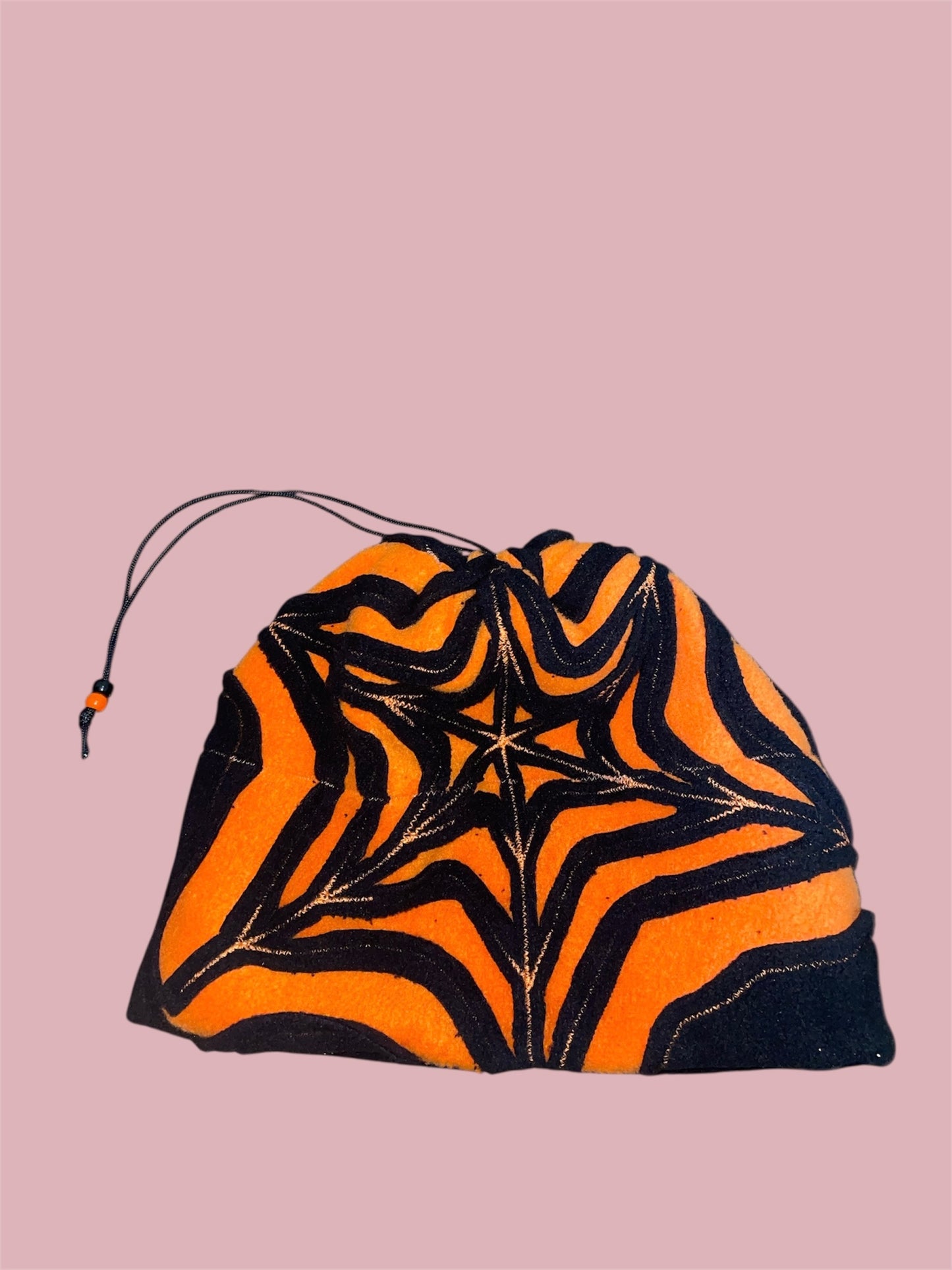 Orange and Black Spider Web Fleece Beanie