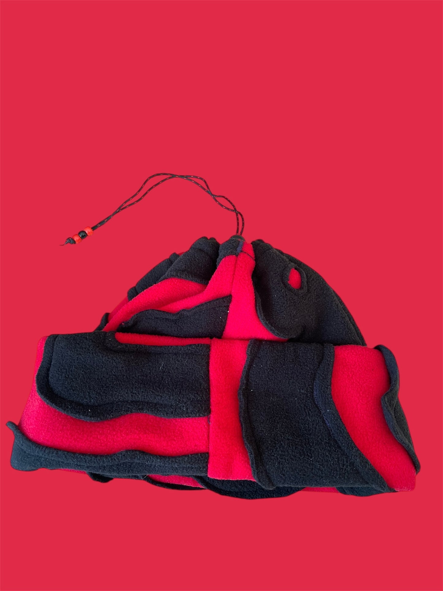 Red and Black Abstract Fleece Beanie