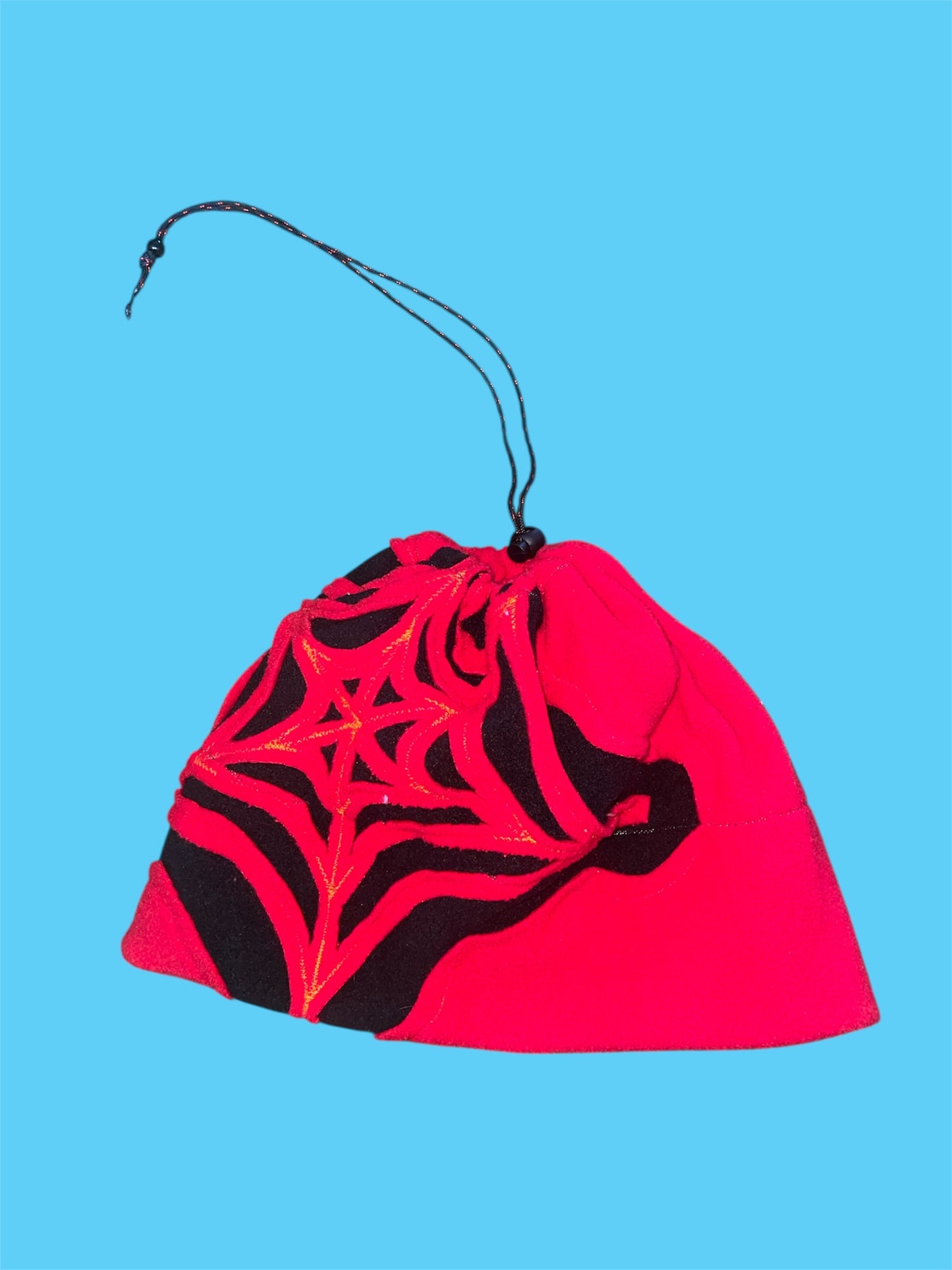 Black and Red Spider Web Fleece Beanie