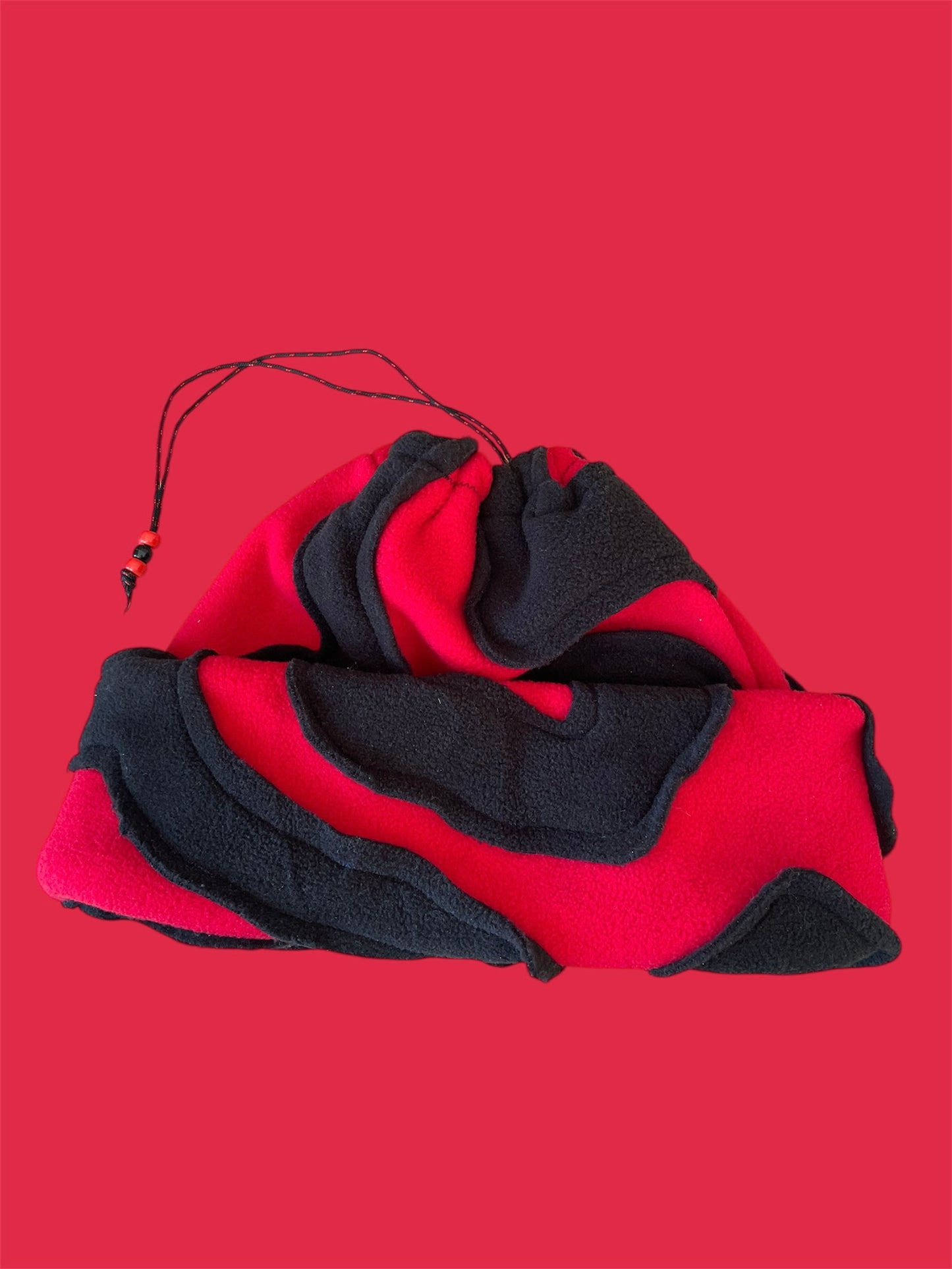 Red and Black Abstract Fleece Beanie