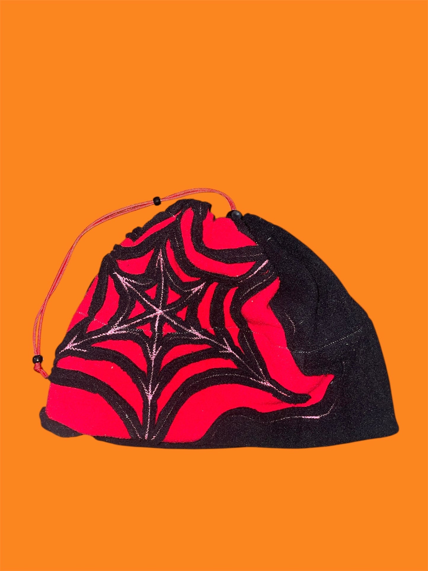 Red and Black Spider Web Fleece Beanie