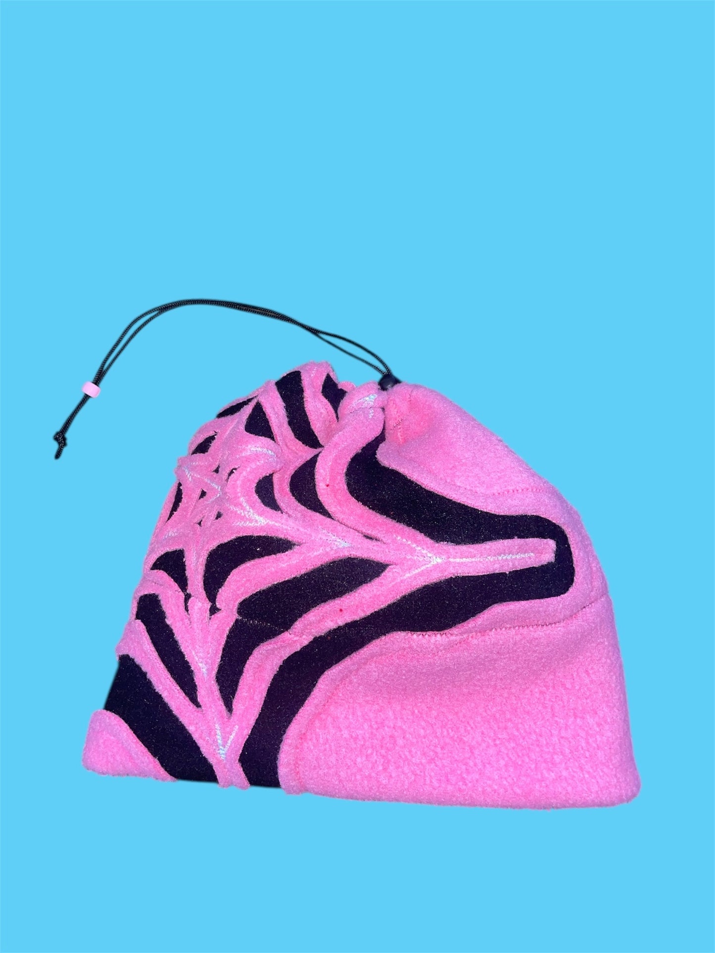 Pink and Black Spider Web Fleece Beanie