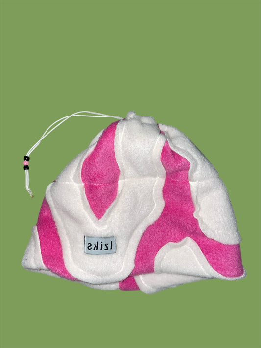 Pink and White Abstract Fleece Beanie