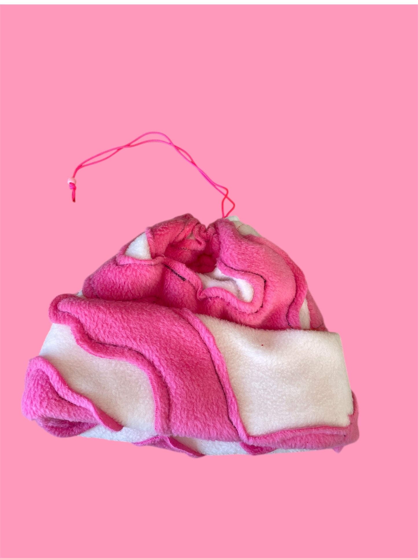 Pink and White Abstract Fleece Beanie