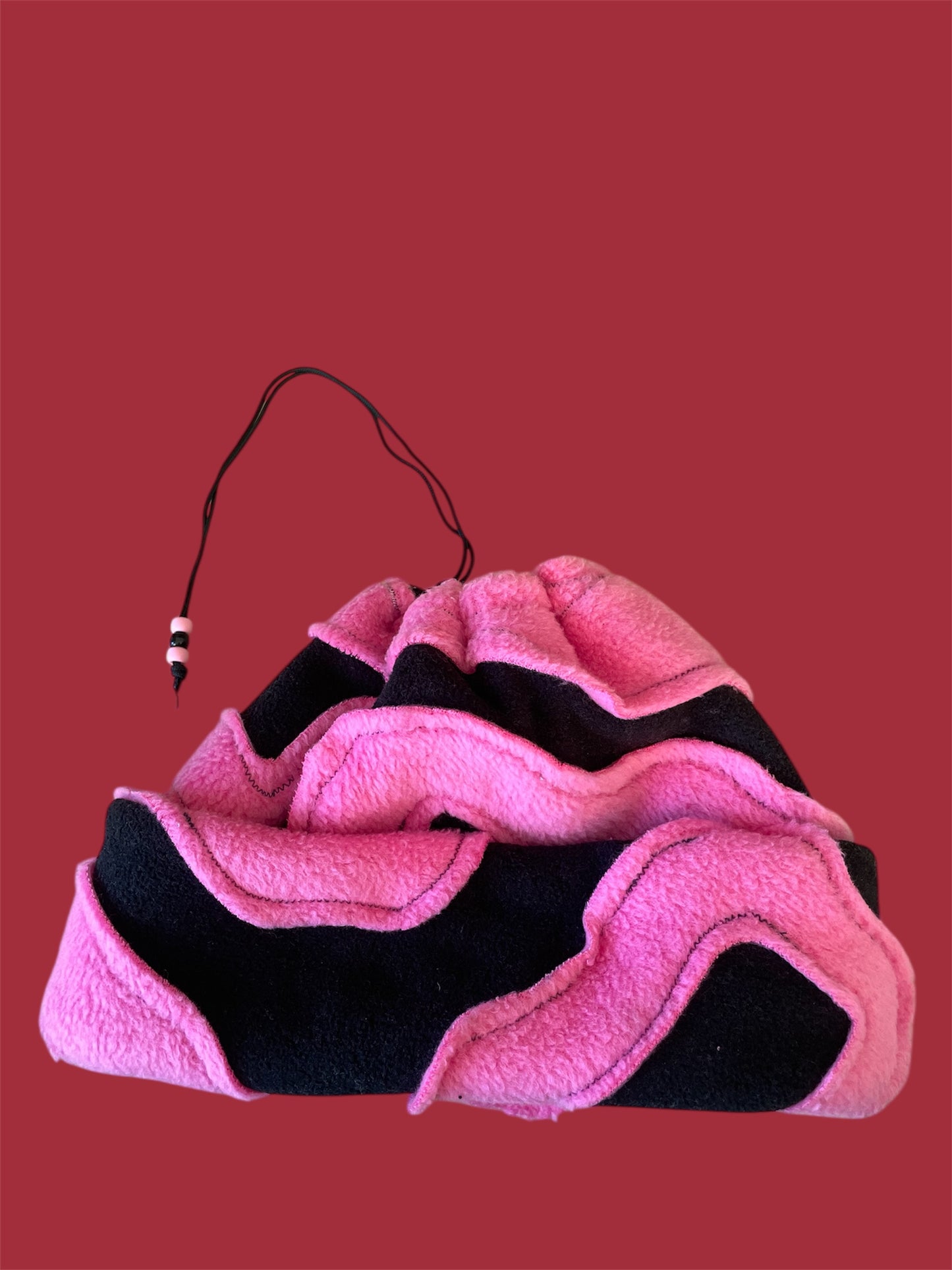 Black and Pink Abstract Fleece Beanie