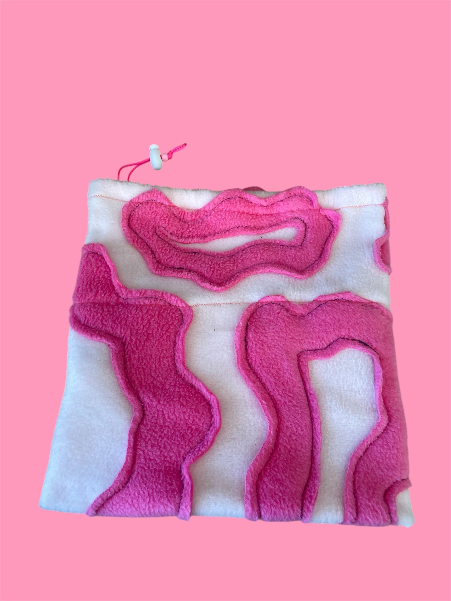 Pink and White Abstract Fleece Beanie