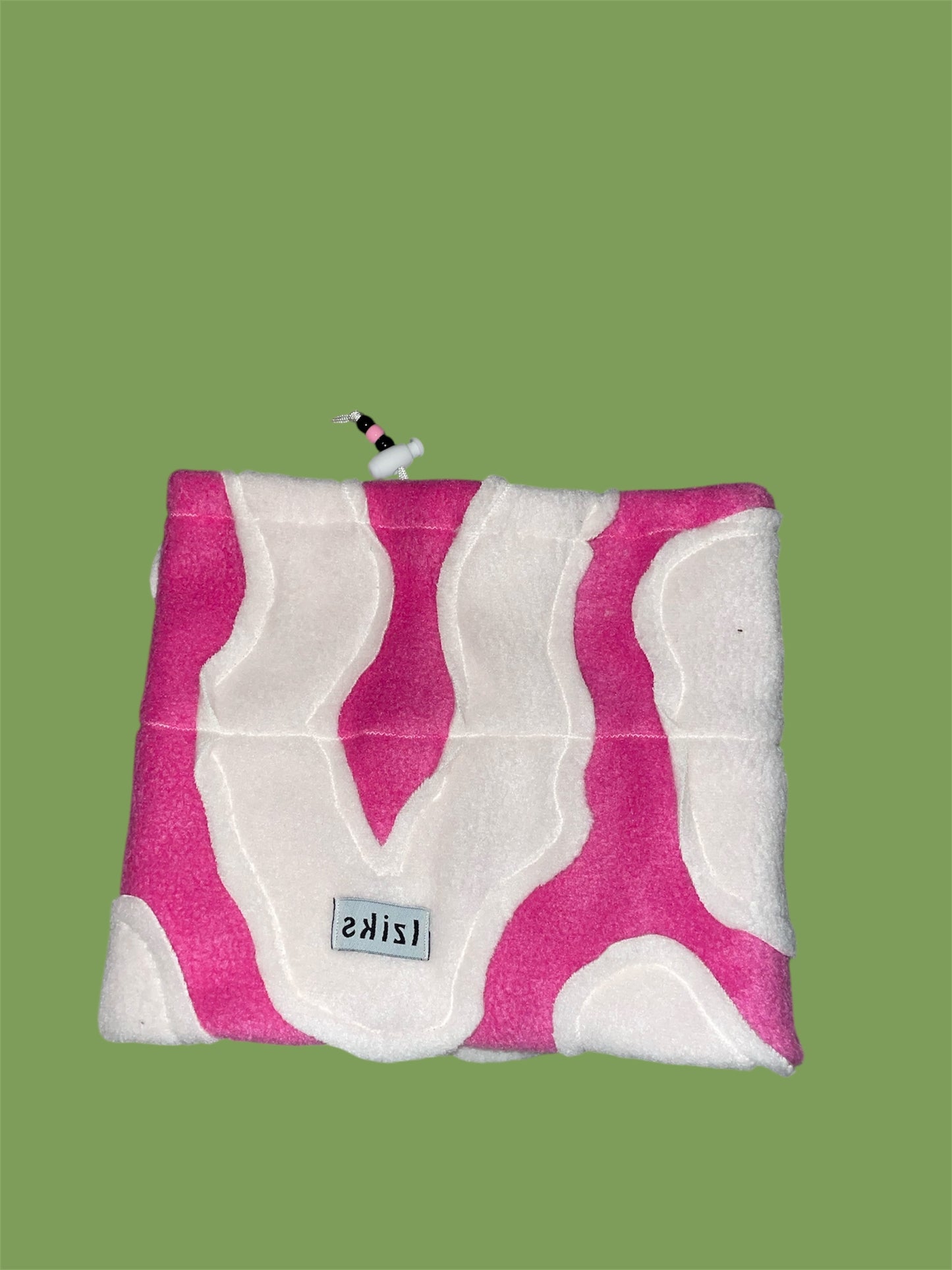 Pink and White Abstract Fleece Beanie