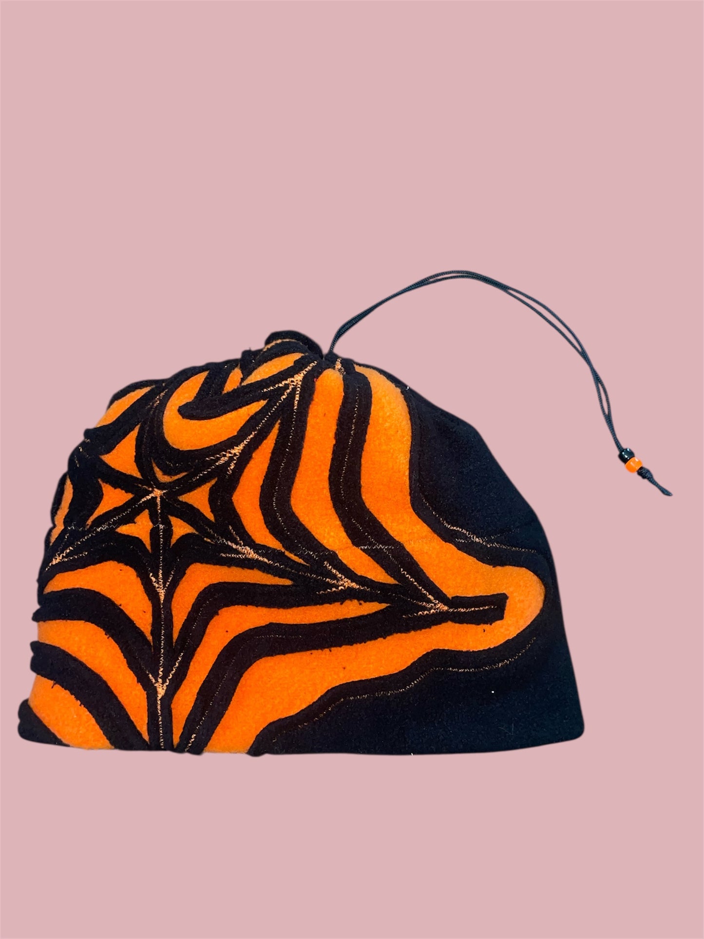 Orange and Black Spider Web Fleece Beanie