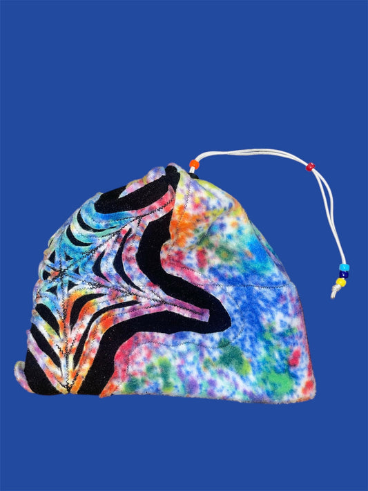 Tye Dye and Black Spider Web Fleece Beanie
