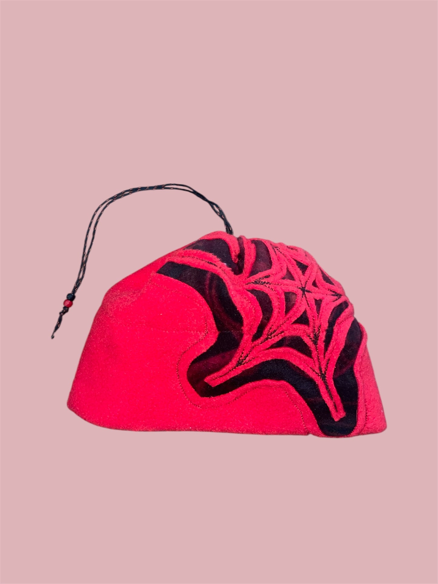 Black and Red Serpent Spider Web Fleece Beanie