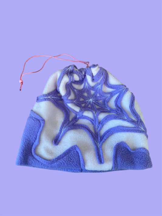 Purple and Light Pink Spider Web Fleece Beanie