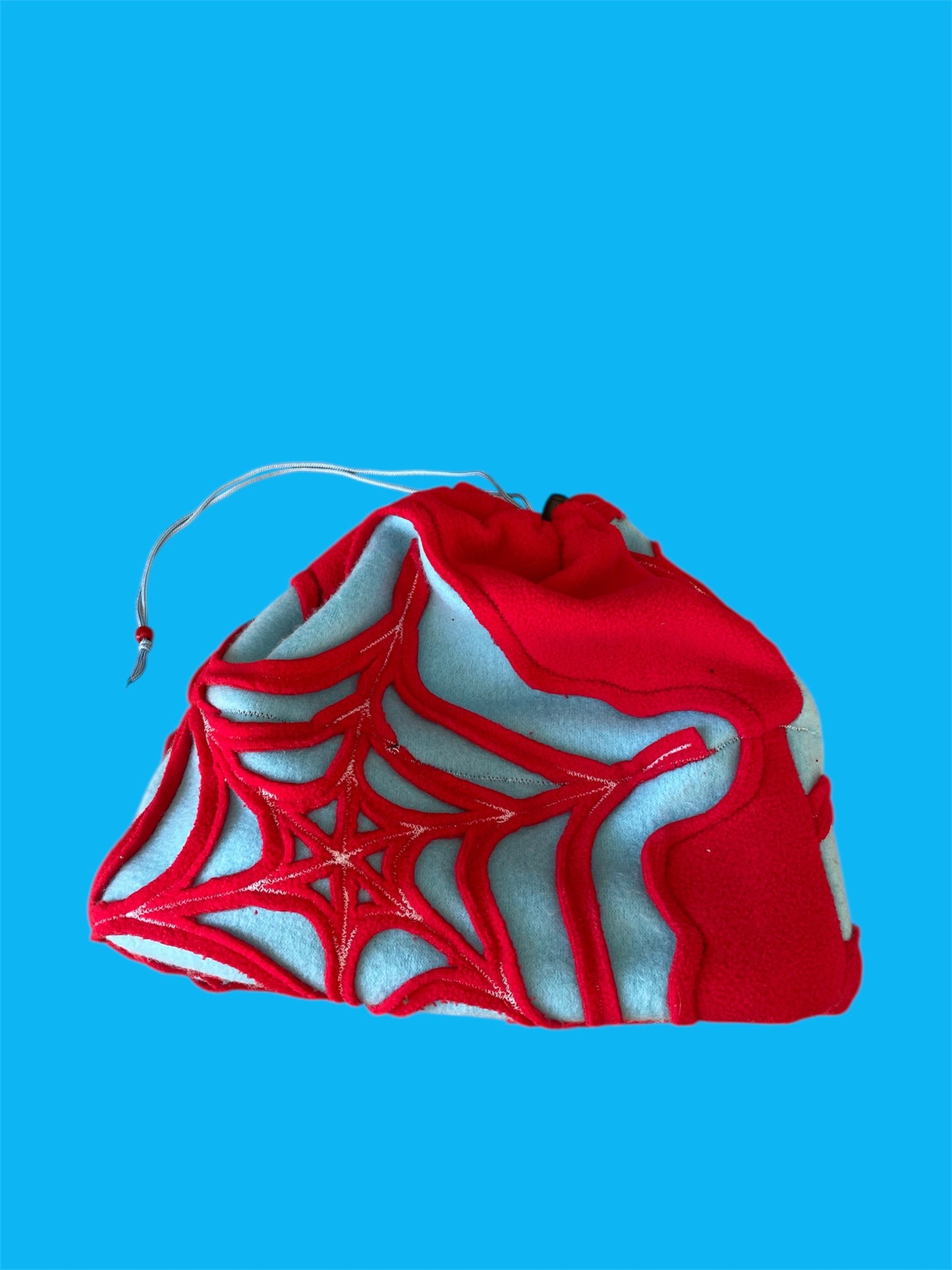 Red and Blue Spider Web Fleece Beanie