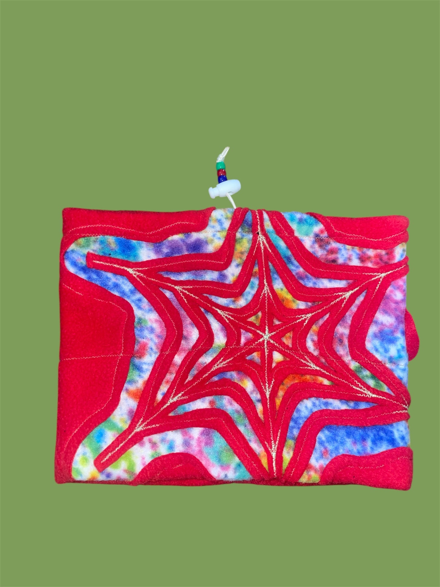 Red and Tye Dye Spider Web Fleece Beanie