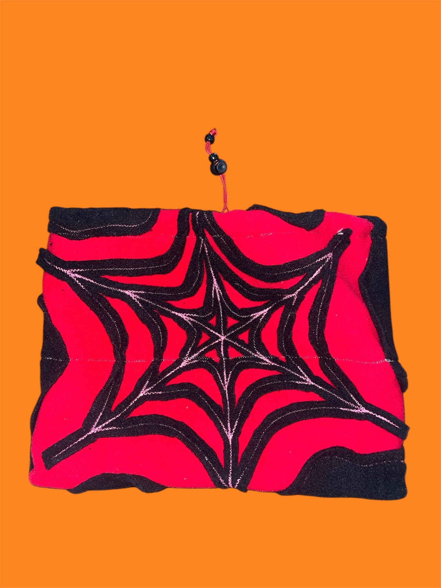 Red and Black Spider Web Fleece Beanie