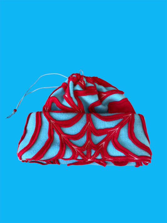 Red and Blue Spider Web Fleece Beanie