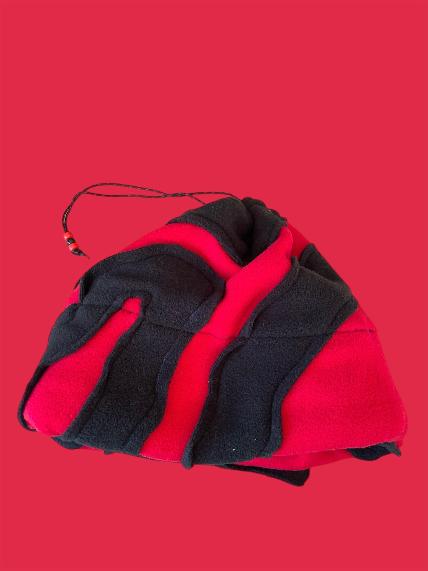 Red and Black Abstract Fleece Beanie