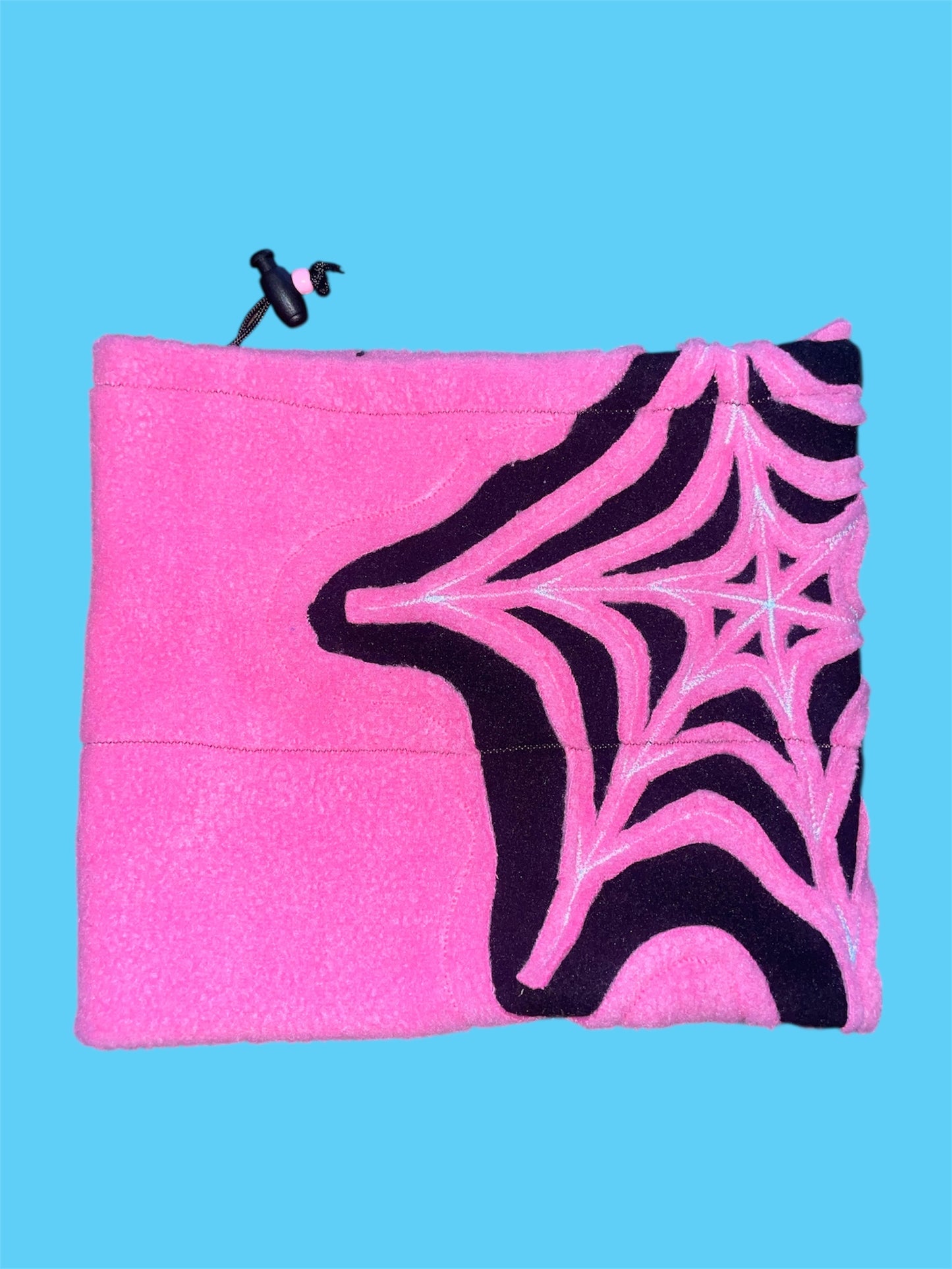 Pink and Black Spider Web Fleece Beanie