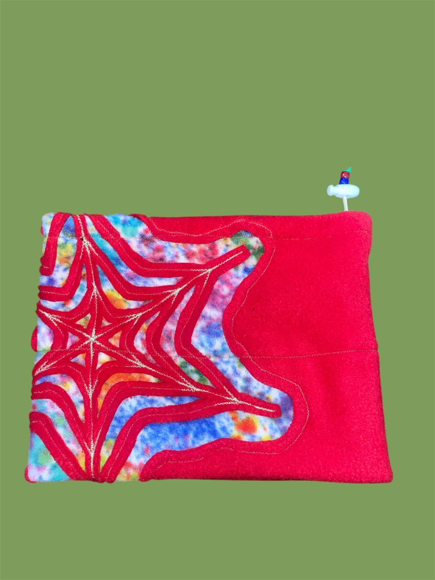 Red and Tye Dye Spider Web Fleece Beanie