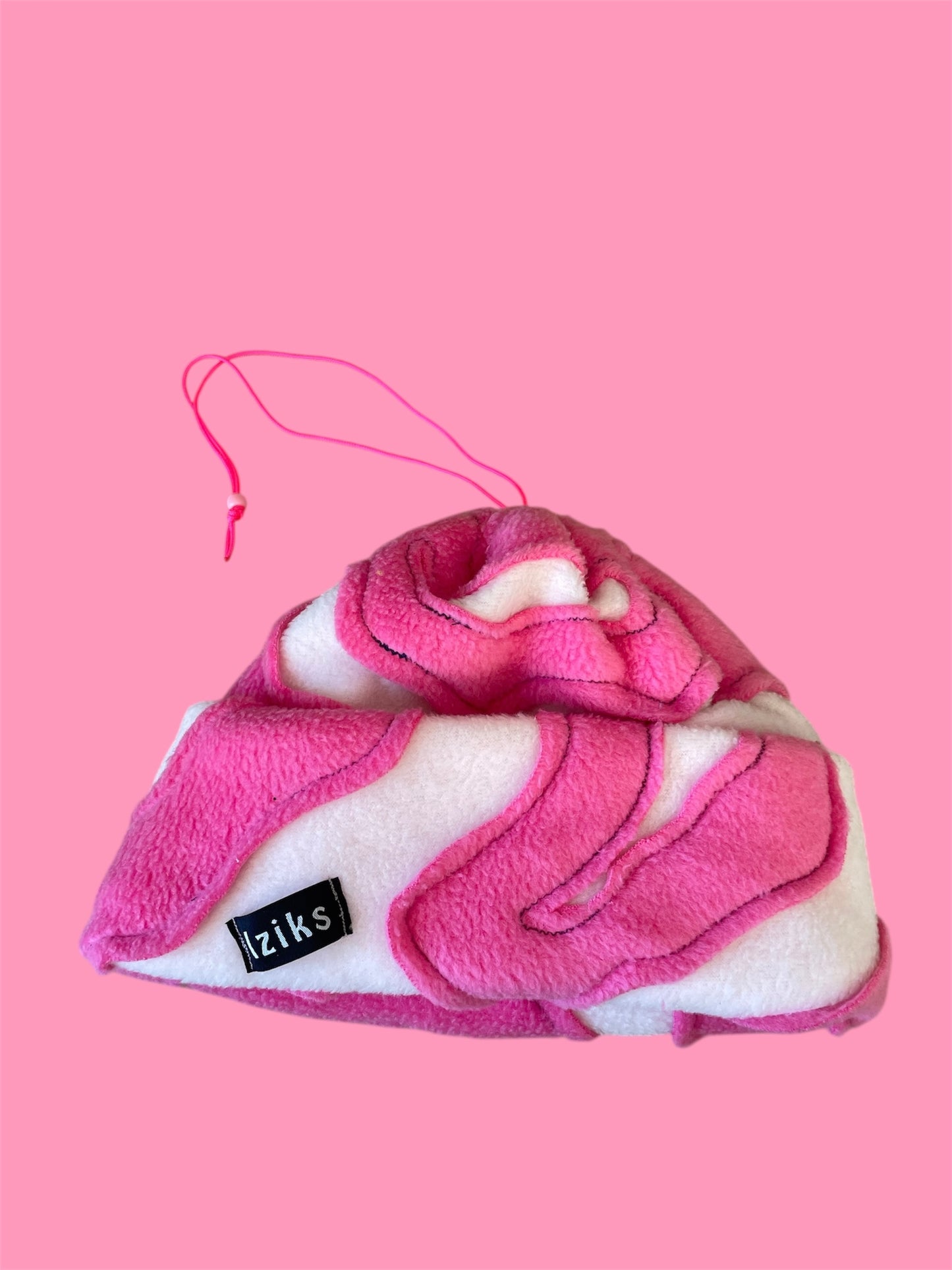 Pink and White Abstract Fleece Beanie