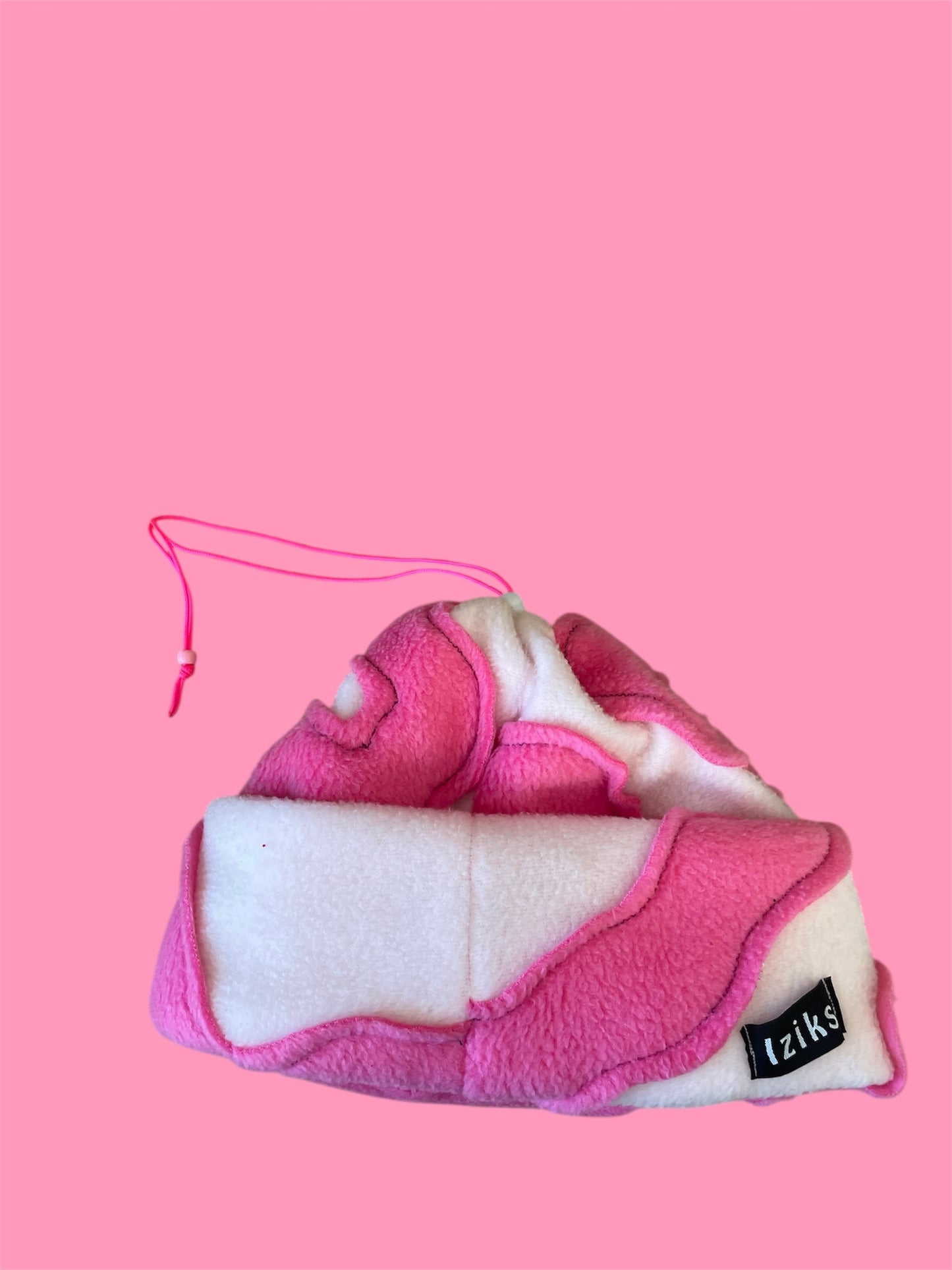 Pink and White Abstract Fleece Beanie