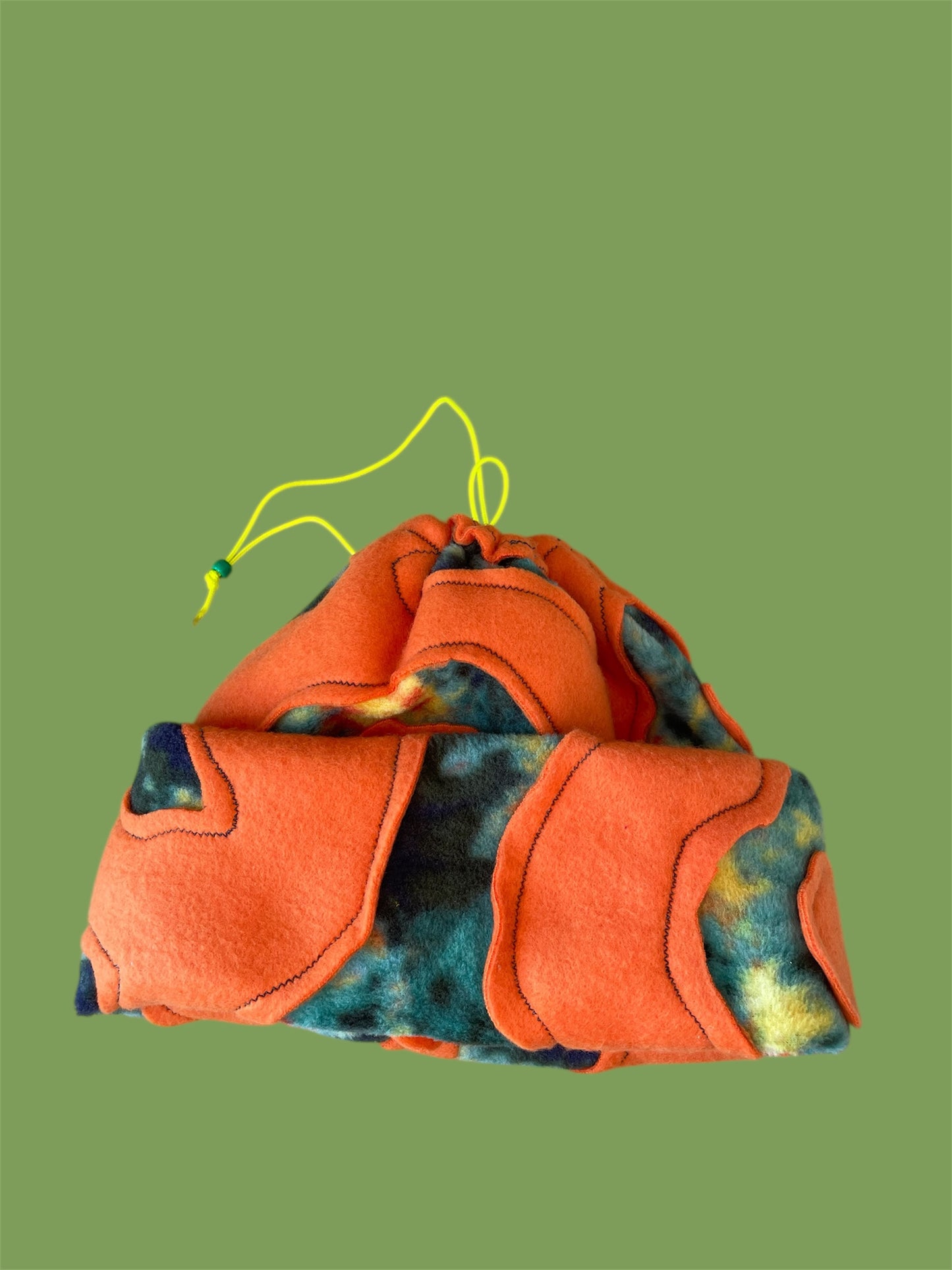 Orange and Green Abstract Fleece Beanie