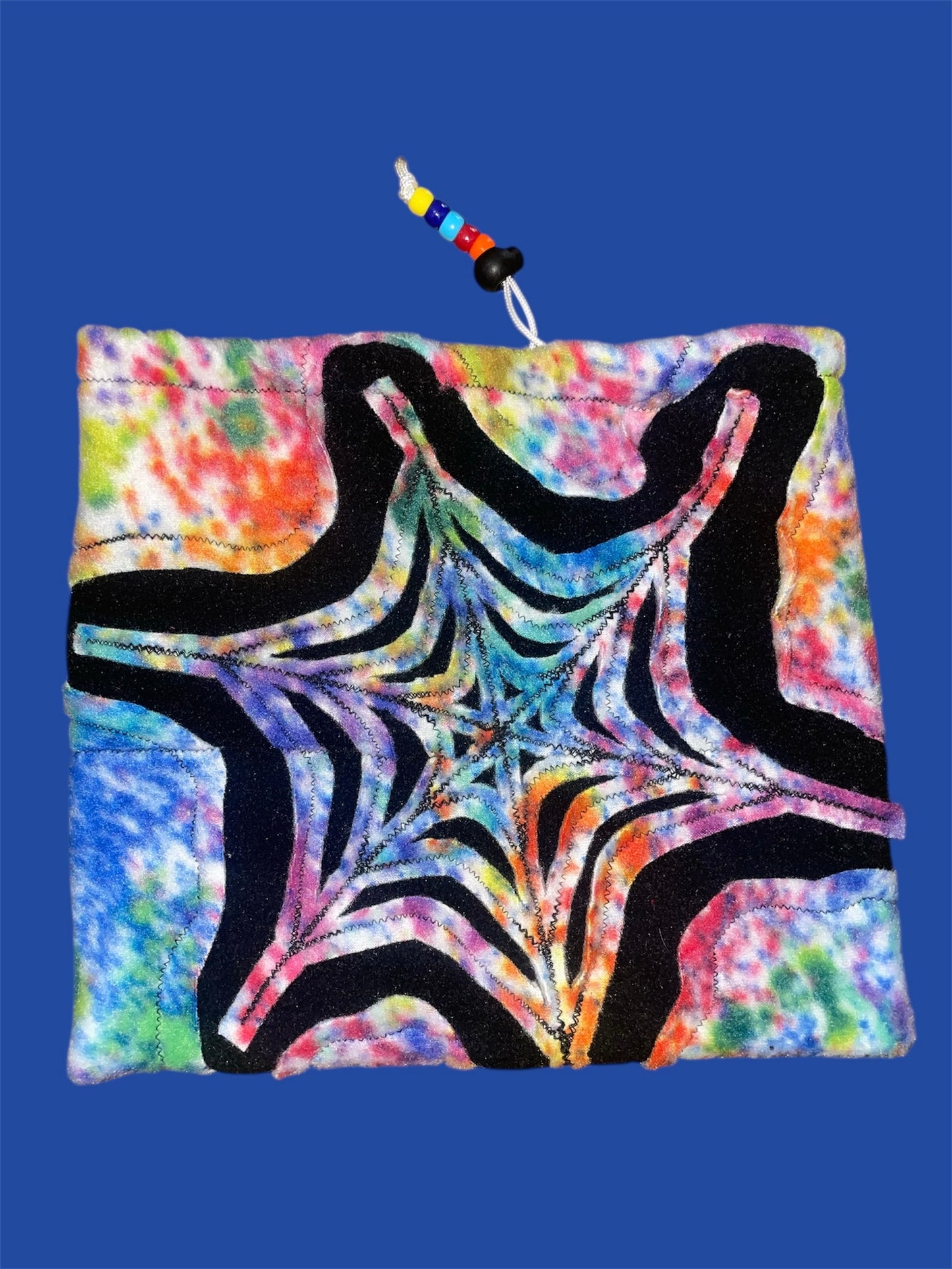 Tye Dye and Black Spider Web Fleece Beanie