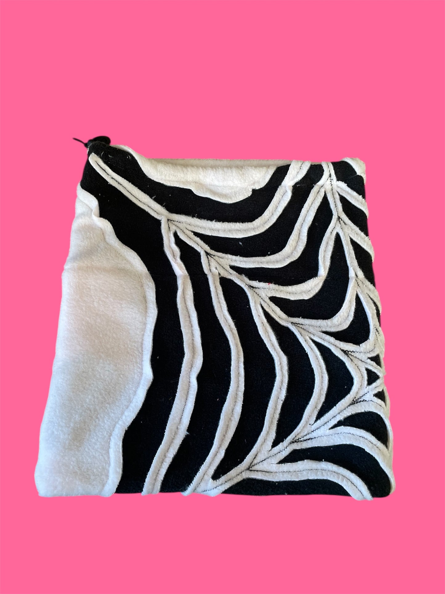 Light Pink and Black Spider Web Fleece Beanie