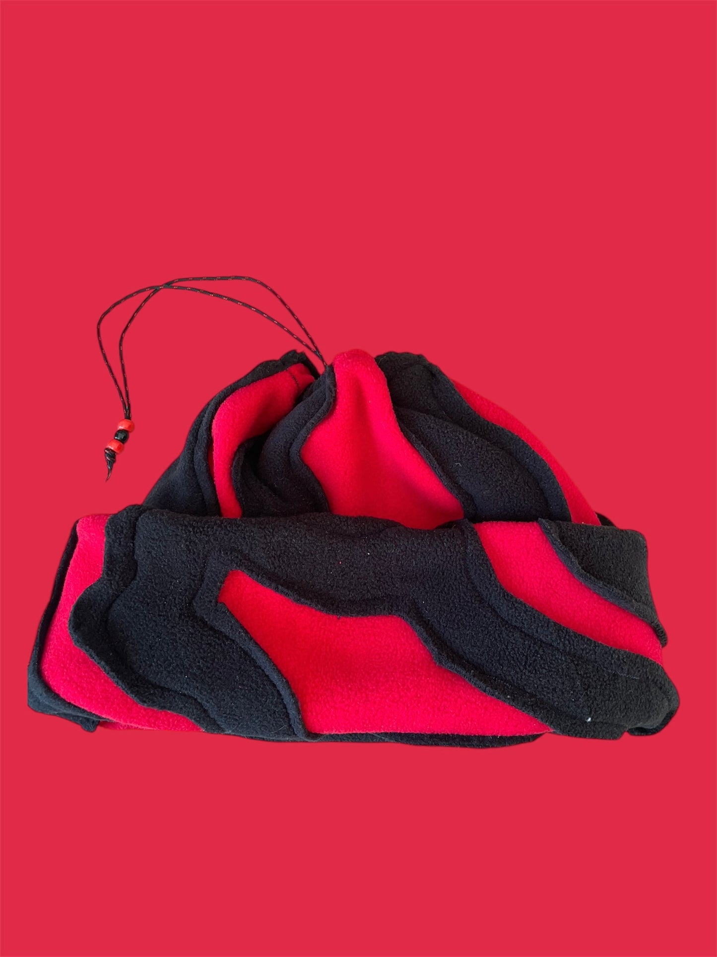 Red and Black Abstract Fleece Beanie