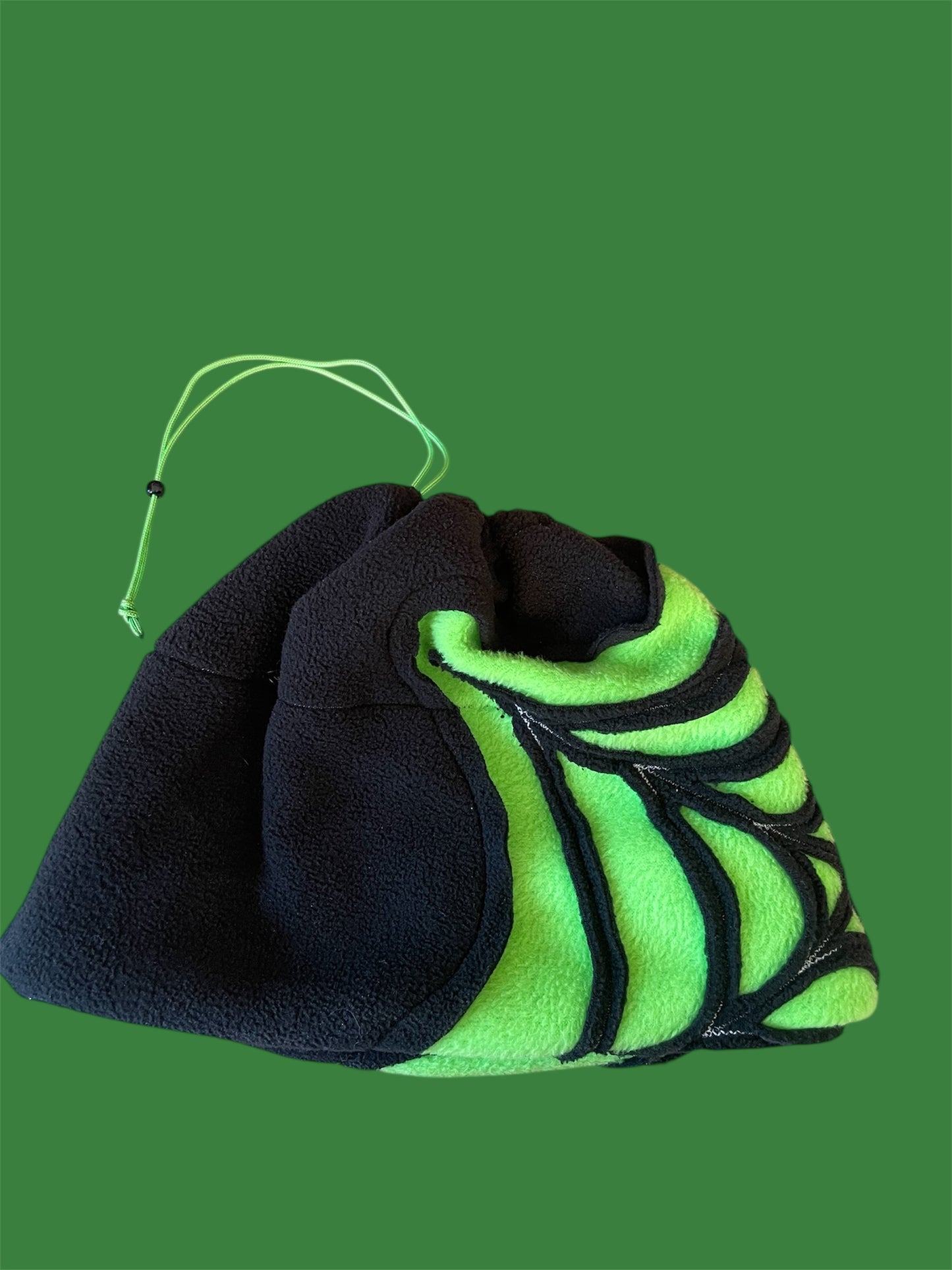 Green and Black Spider Web Fleece Beanie