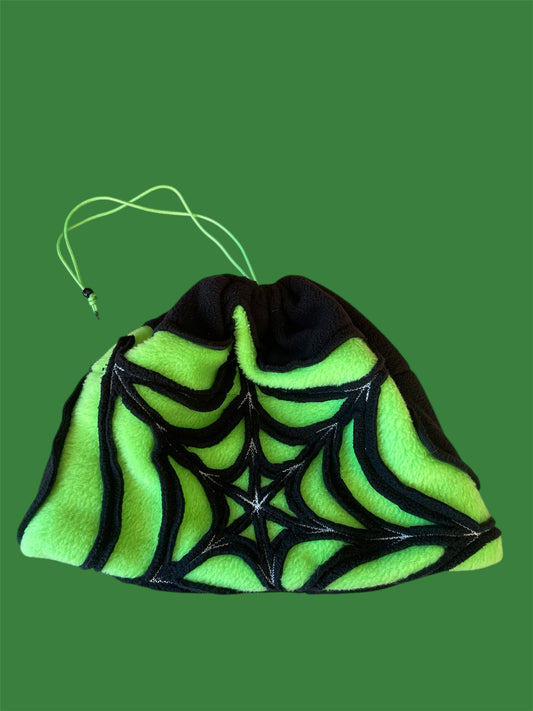 Green and Black Spider Web Fleece Beanie