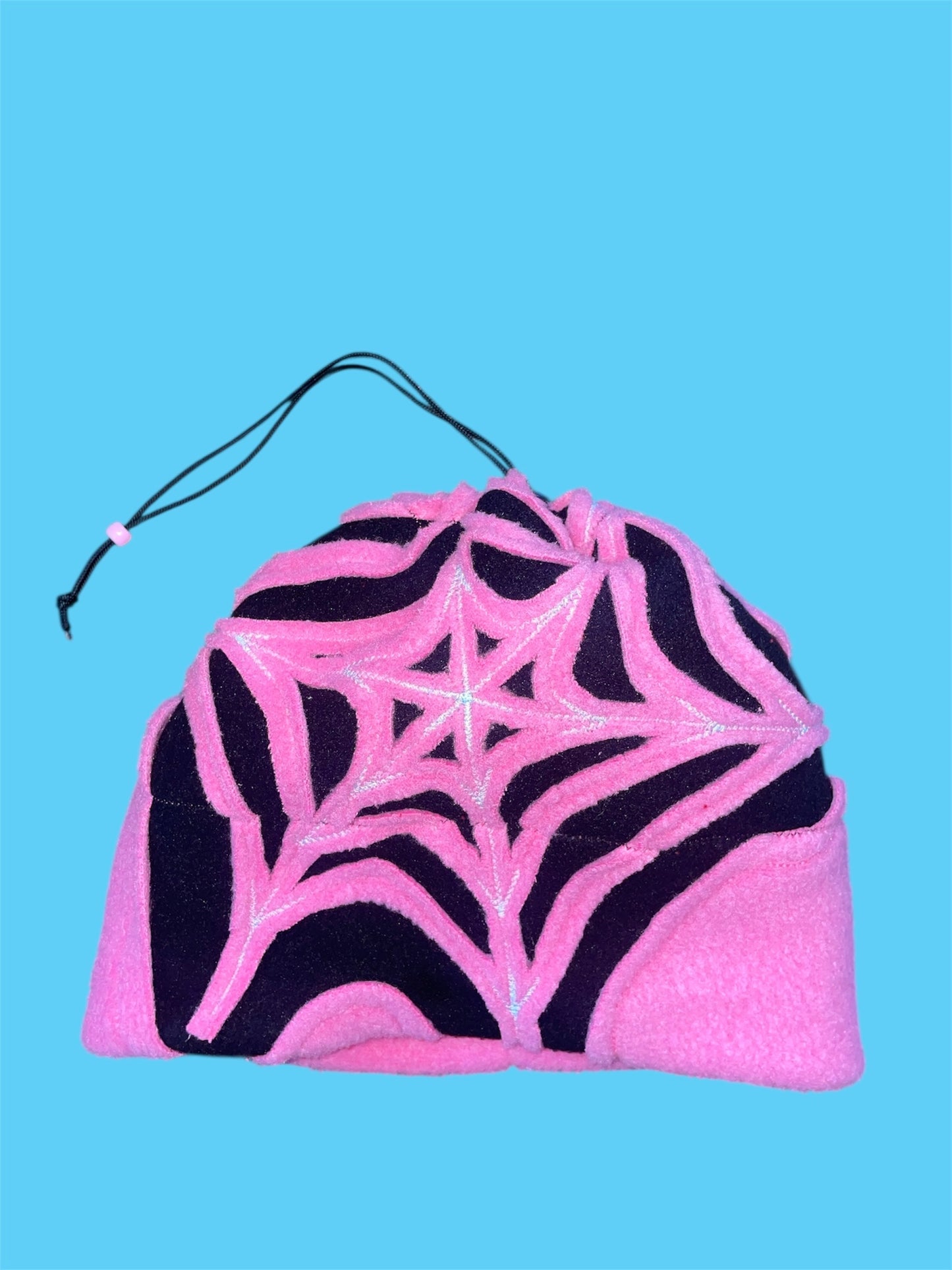 Pink and Black Spider Web Fleece Beanie