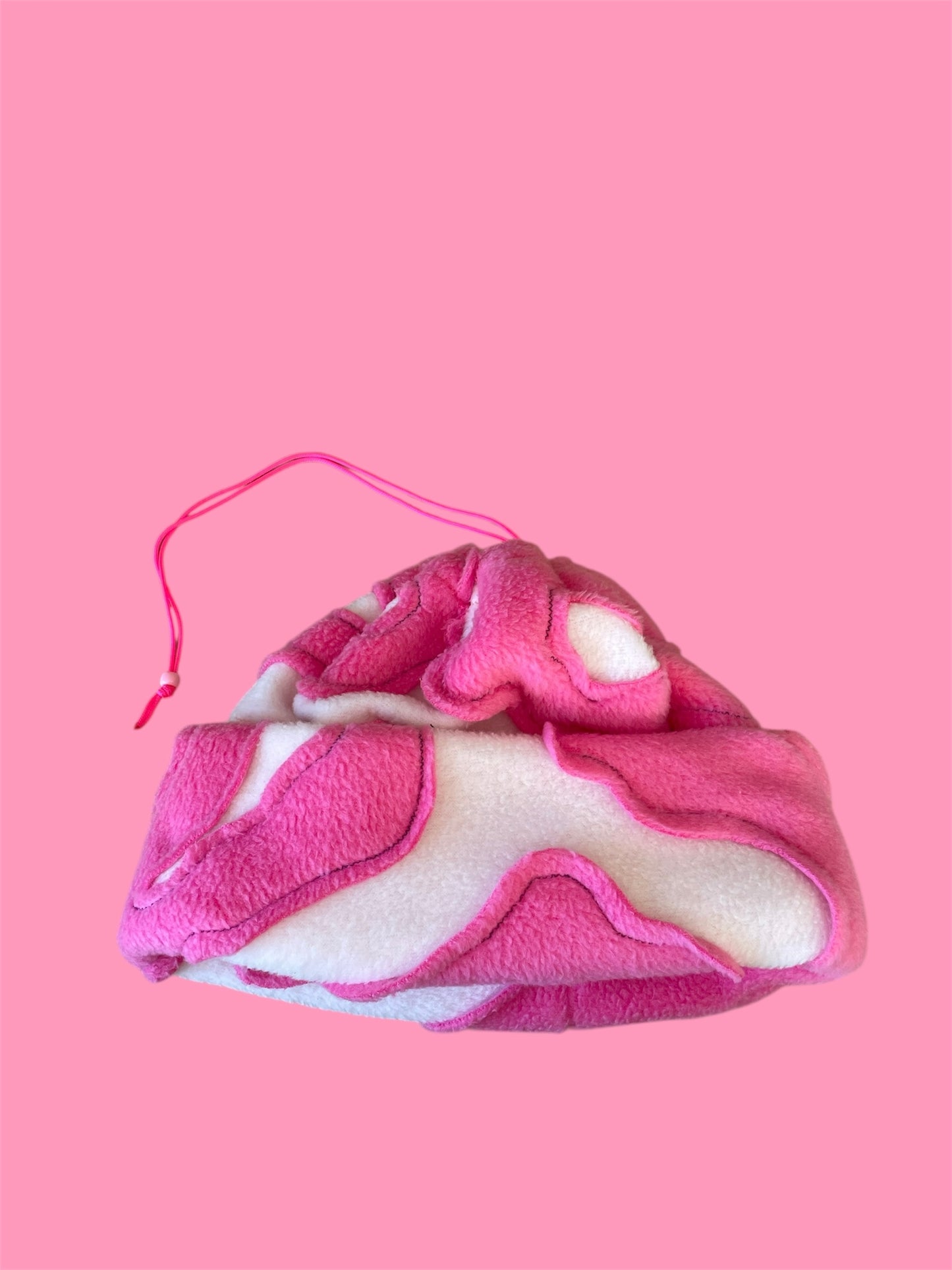 Pink and White Abstract Fleece Beanie