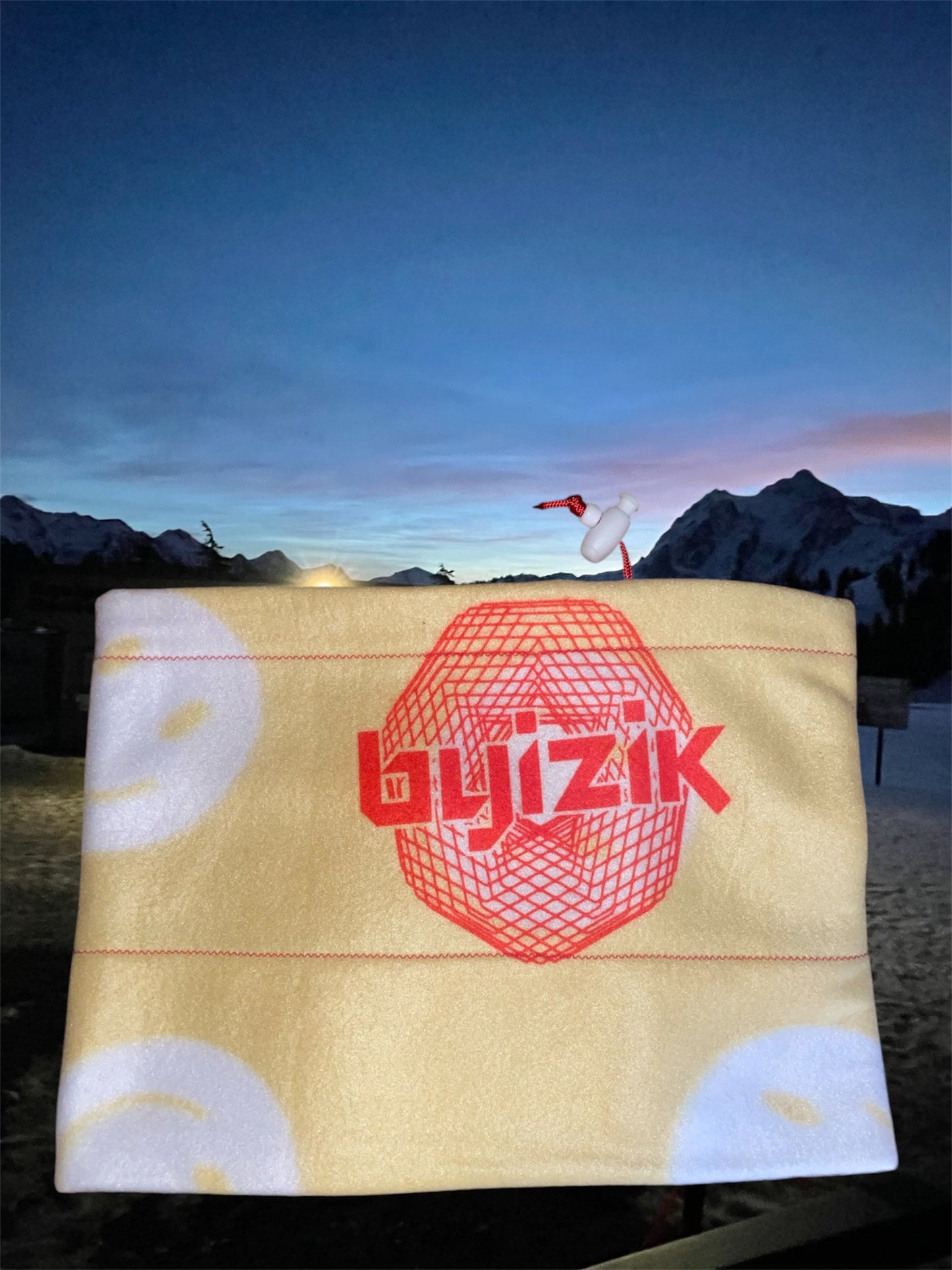 Yellow Smiley Face / Red Byizik Print Fleece Beanie