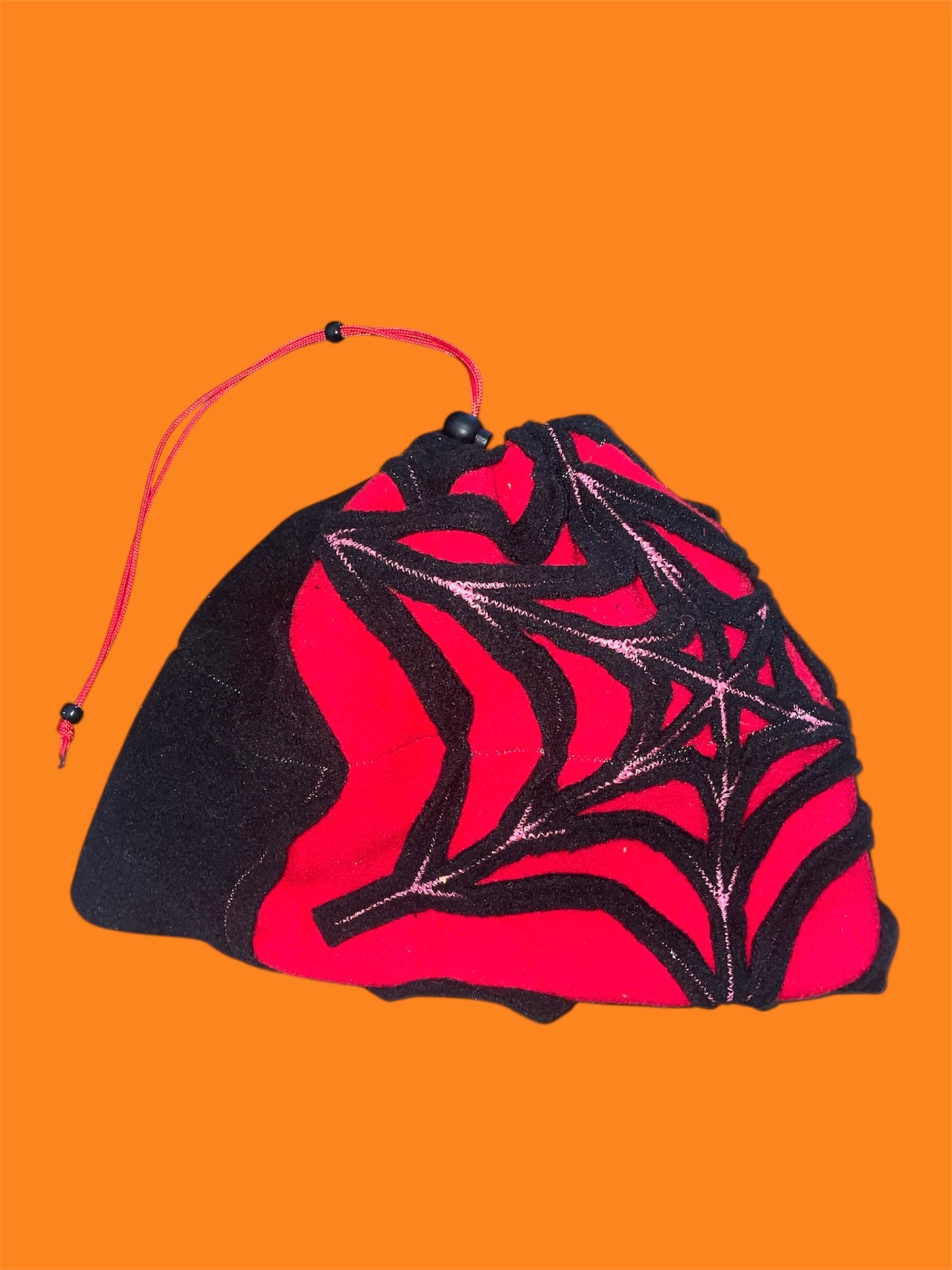 Red and Black Spider Web Fleece Beanie