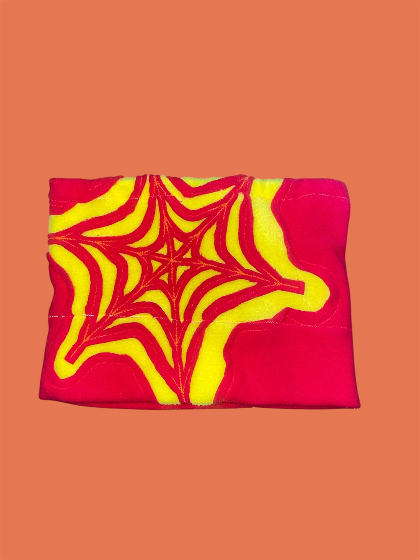 Red and Yellow Spider Web Fleece Beanie
